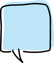 square speech bubble with thick black outlines, drawn by hand in careless curves with a rectangular blue fill crookedly positioned