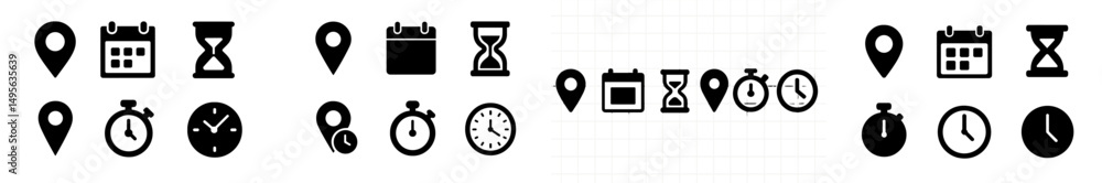 Aufkleber collection of various time and location icons representing scheduling, reminders, and planning tools