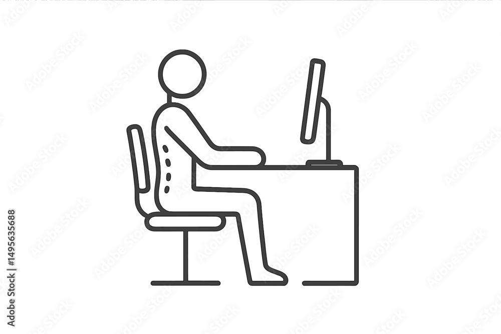 Poster Person sitting in ergonomic chair at desk working on computer in a modern office setting during daylight hours