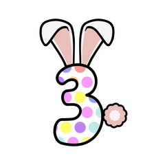 Third Birthday svg file, Happy Birthday, Bunny Number 3, Birthday Kid, Easter Number 3, Birthday Boy, Birthday Party, 3rd Birthday Birthday Design, Birthday Girl, Rabbit Ears, Polka Pattern.