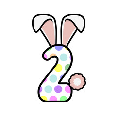 Second Birthday svg file, Happy Birthday, Bunny Number 2, Birthday Kid, Easter Number 2, Birthday Boy, Birthday Party, 2nd Birthday, Birthday Design, Birthday Girl, Rabbit Ears, Polka Pattern.