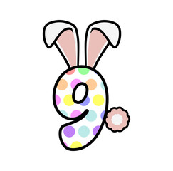 Ninth Birthday svg file, Happy Birthday, Bunny Number 9, Birthday Kid, Easter Number 9, Birthday Boy, Birthday Party, 9th Birthday, Birthday Girl, Rabbit Ears, Polka Pattern.