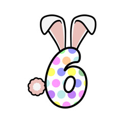 Sixth Birthday svg file, Happy Birthday, Bunny Number 6, Birthday Kid, Easter Number 6, Birthday Boy, Birthday Party, 6th Birthday, Birthday design, Birthday Girl, Rabbit Ears, Polka Pattern.