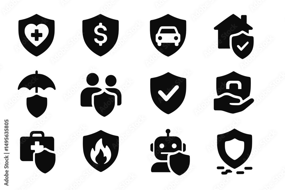 Aufkleber Variety of shield icons representing different types of protection and security services displayed on a plain background
