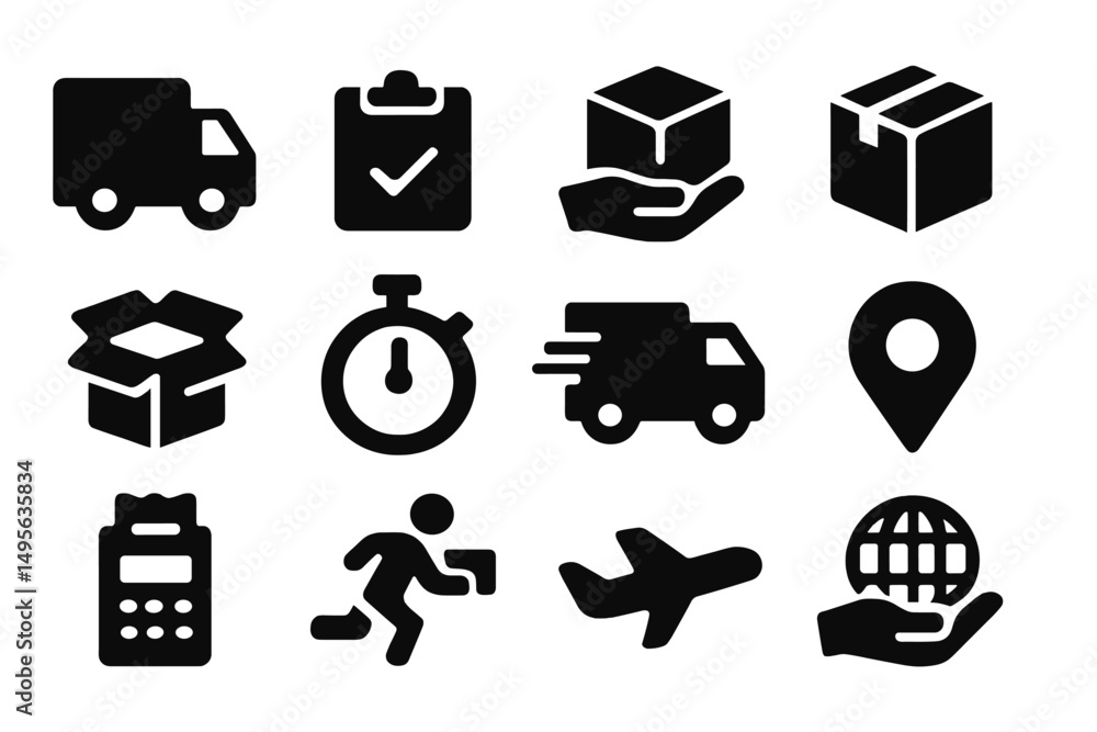 Poster Logistics icons representing delivery and shipping processes in a creative design layout