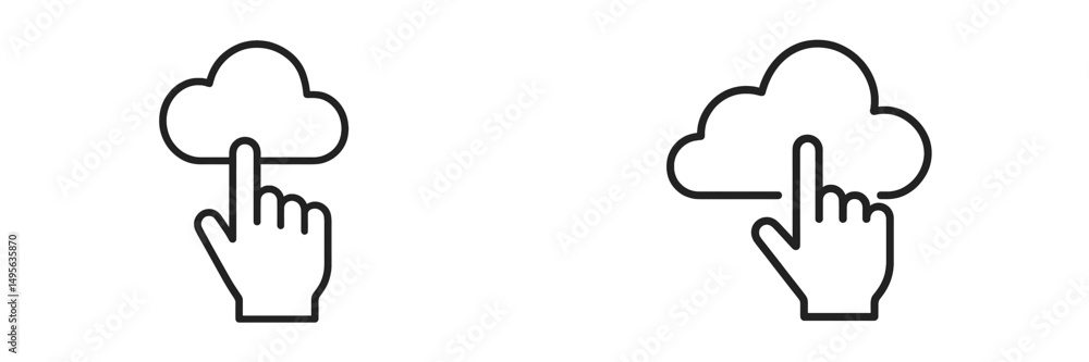 Poster cloud symbols representing uploading and downloading actions with hands, minimalist design