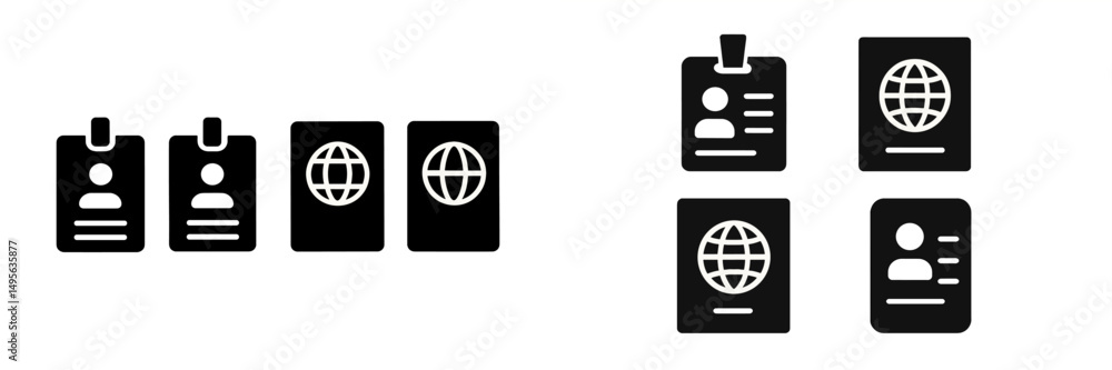 Aufkleber identification documents displayed on a white background with various styles of ids and passports fo