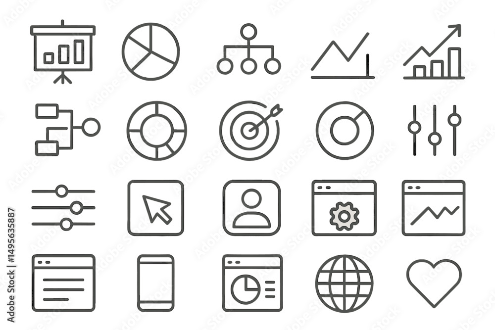 Fototapete various business and technology icons representing analytics, strategy, and user interaction design 