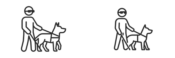 Individuals guiding dogs using harnesses while wearing sunglasses during daylight in a park setting