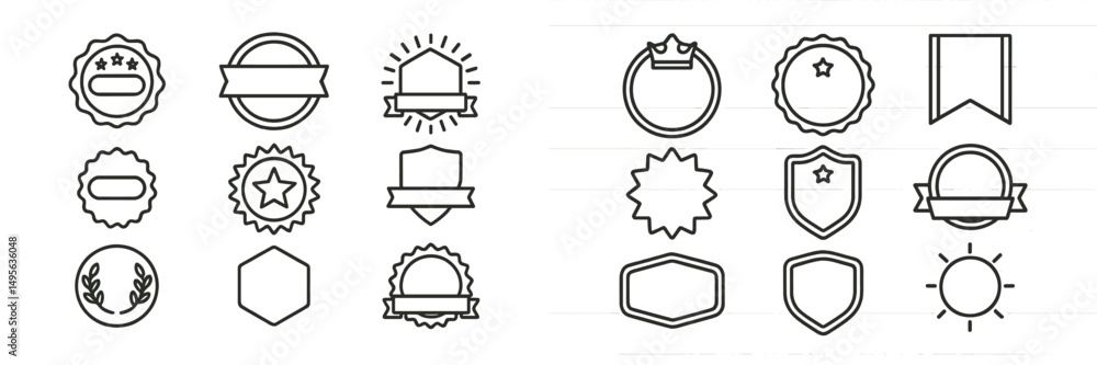 Poster varied design elements showing different shapes and symbols for badges and awards in a minimalistic 
