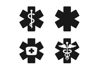 Obraz premium Various emblems of medical symbols displayed on a clean white background highlighting healthcare themes