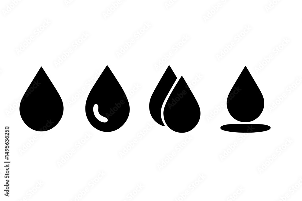 Fototapete various shapes of water droplets illustrating fluid dynamics and design concepts in minimalistic sty