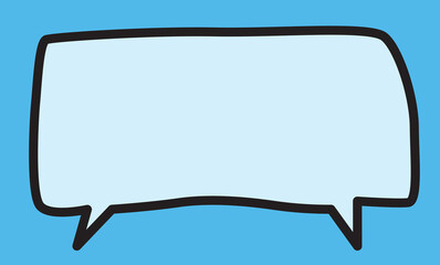 Fototapeta premium dialog speech bubble with thick black curved outlines, scribbles, hand drawn on a bright blue background