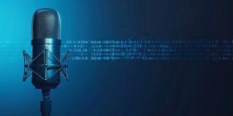 Digital Audio Recording:  A Modern Microphone Captures Sound Waves in a Futuristic Setting