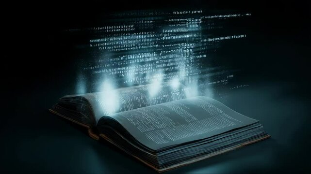 Retrieval-Augmented Generation (RAG) visualized as digital text rising from open book, symbolizing hybrid AI memory