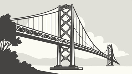 Stylized generic suspension bridge structure vector illustration