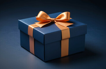 Beautiful gift box on a dark blue background with a bow