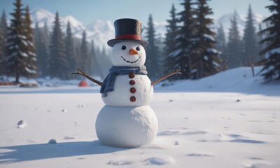Obraz premium Solitary snowman, winter sports gear scattered, bleak, snow scene