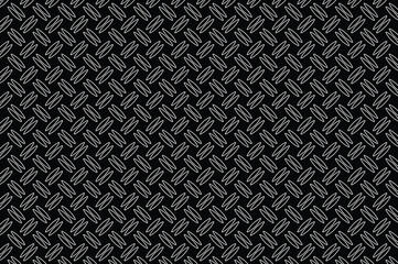 Black and white diamond plate texture pattern with repeating geometric shapes. Industrial metal surface design for flooring, vehicle steps, or machinery. Stark, minimalist, and non-slip.