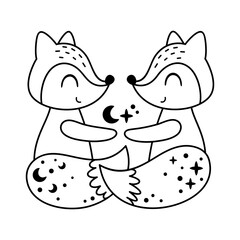 Gemini Zodiac sign doodle - black and white horoscope design for kids. Celestial hand drawn vector illustration in cartoon flat style.