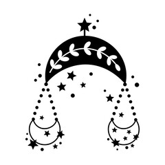 Black and white Libra Zodiac Sign - celestial horoscope design. Adorable hand drawn vector illustration in cartoon flat style.