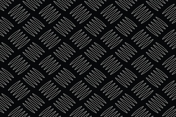Black and white diamond plate texture pattern with repeating geometric shapes. Industrial metal surface design for flooring, vehicle steps, or machinery. Stark, minimalist, and non-slip.