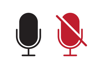Mic On And Mute Flat Style. Mic On And Mute silhouette icon