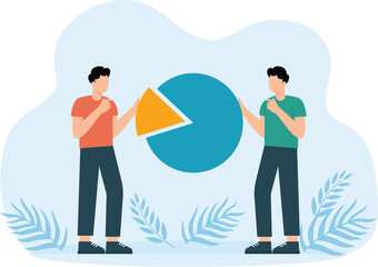 Market share percentage of industry sale, business competitor fight or battle to gain more sale concept
