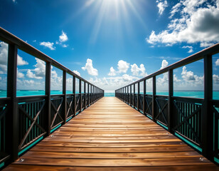 Fototapeta premium Tropical Beach With Wooden Pier View