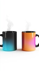 Two Colorful Mugs with Steam