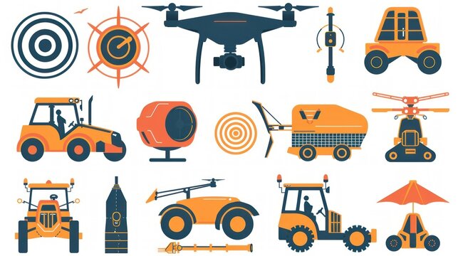 Icon set with smart sensors, drones, tractors.