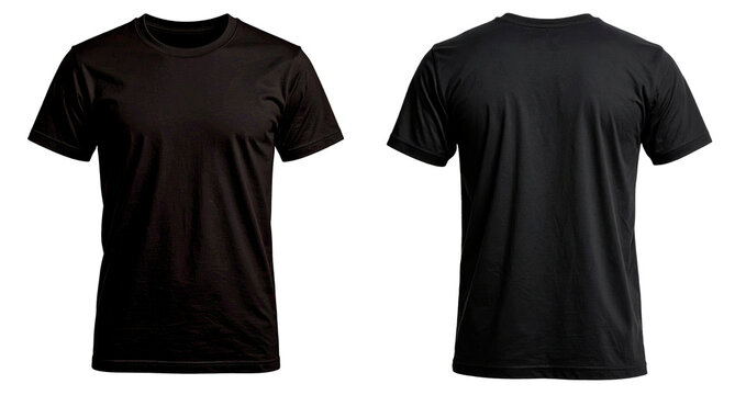 Back view only of a plain black t-shirt. No lace, no texture, no patterns &mdash; just a solid, smooth fabric. Isolated on a white background. No mannequin, no model, flat lay style. Clean apparel mockup fo
