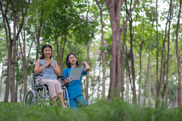 Nurses and patients in the hospital talk with care, offer medical advice, support, and recovery advice with compassion.