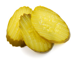 Fresh sliced green pickles isolated over white 