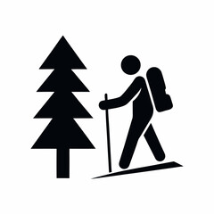 Fototapeta premium Hiking Silhouette Icon with Backpack and Tree.