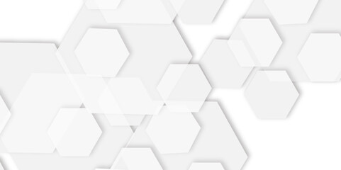  modern abstract background featuring overlapping white and gray hexagons, 3d effect pattern with shadow seamless texture background. Use for book, poster, flyer, website vector illustration.