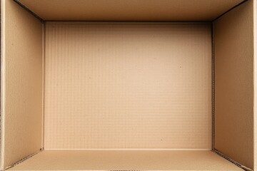 Empty cardboard box interior.  Top down view of a light brown, corrugated cardboard box,  showing the inside surface, with no contents