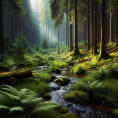 Obraz premium Quiet tall trees and ferns