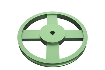 Obraz premium a double-grooved industrial pulley or sheave, designed for mechanical power transmission. The light green component features a four-spoke design and a central keyway on a PNG Transparent Background