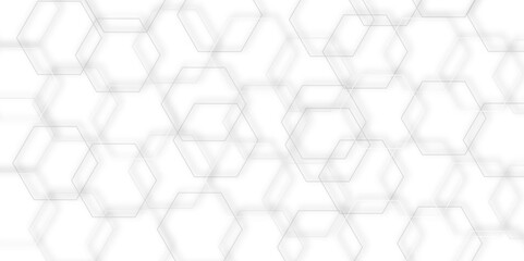 Abstract clean white background featuring a pattern of grey out line hexagons arranged like a honeycomb, Polygonal Honeycomb Elements, Luxury Pattern and Technology-Inspired Design 