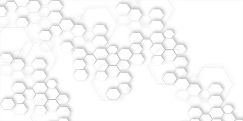 modern abstract background featuring overlapping white and gray hexagons, 3d effect pattern with shadow seamless texture background. Use for book, poster, flyer, website vector illustration.