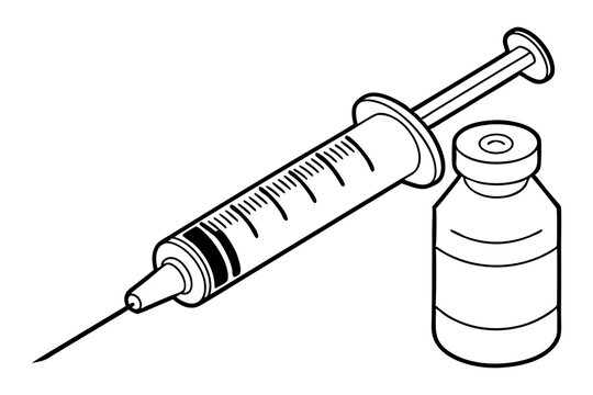 black and white syringe and vial clip art preview