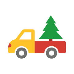 Fototapeta premium Retro Christmas truck carrying tree line drawing