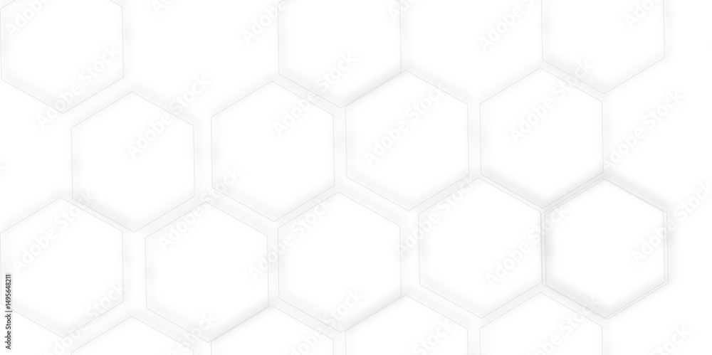 Poster abstract clean white background featuring a pattern of grey out line hexagons arranged like a honeyc