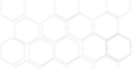 Naklejka premium Abstract clean white background featuring a pattern of grey out line hexagons arranged like a honeycomb, Polygonal Honeycomb Elements, Luxury Pattern and Technology-Inspired Design 