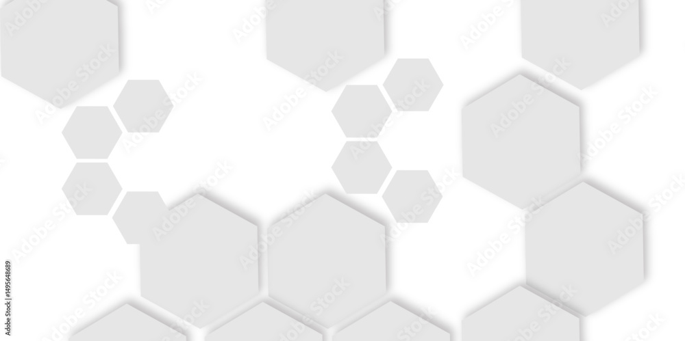Poster modern abstract background featuring overlapping gray hexagons, 3d effect pattern with shadow seamle
