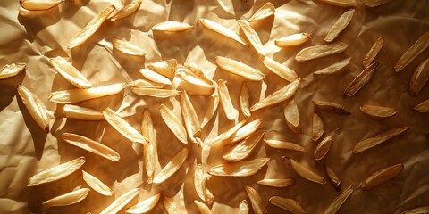 Sunlit baked potato slices on parchment paper.