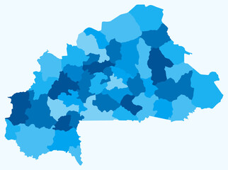 Fototapeta premium Map of Burkina Faso with regions. Just a simple country border map with region division. Light blue color palette. Blank Burkina Faso shape with administrative division. Vector illustration.