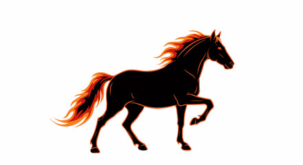 A horse silhouette with fiery mane and tail. The horse is set against a bright background, creating a dynamic and vibrant composition.