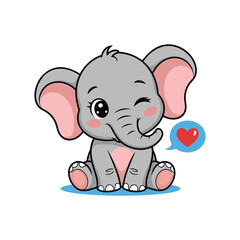 Sweetheart Elephant: A charming illustration features a cute cartoon baby elephant, its adorable features enhanced by a subtle wink, conveying affection with a speech bubble heart.